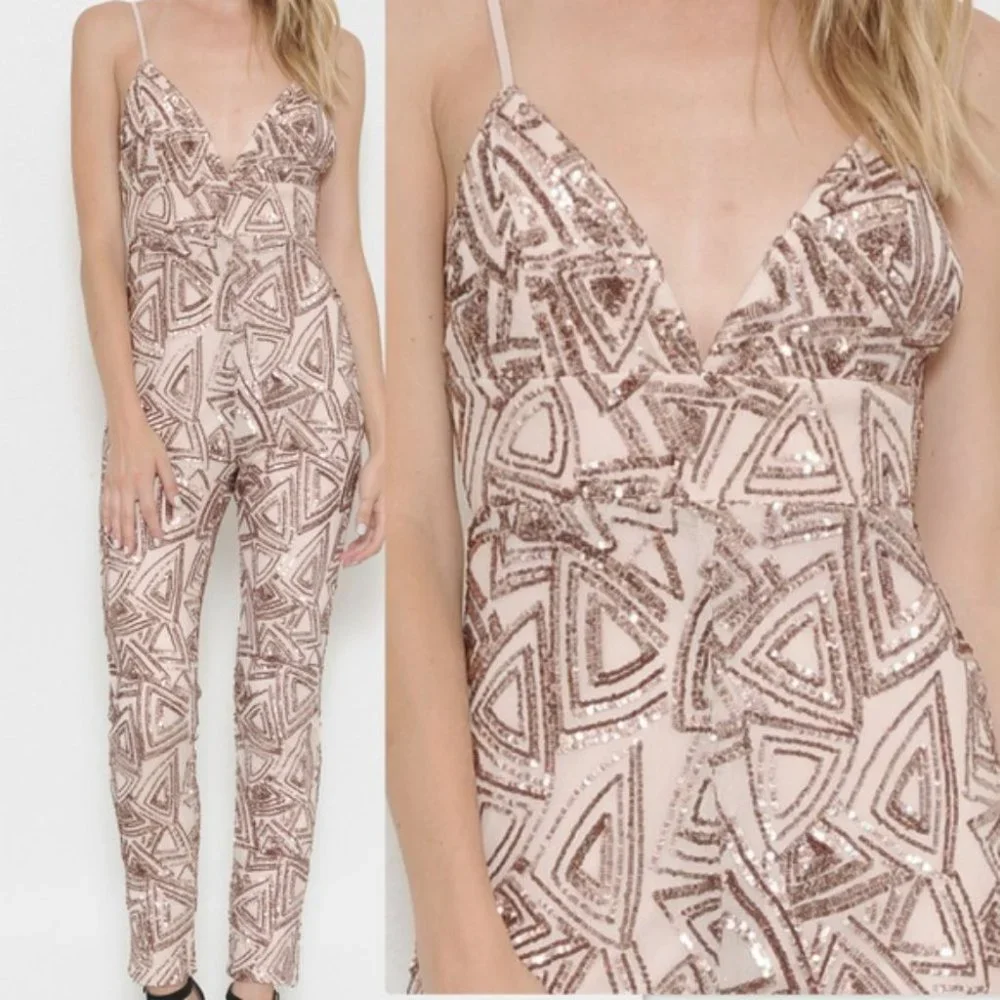 GLAMOUR GIRL BLACK OR NUDE SEQUIN JUMPSUIT - Picture 2 of 4